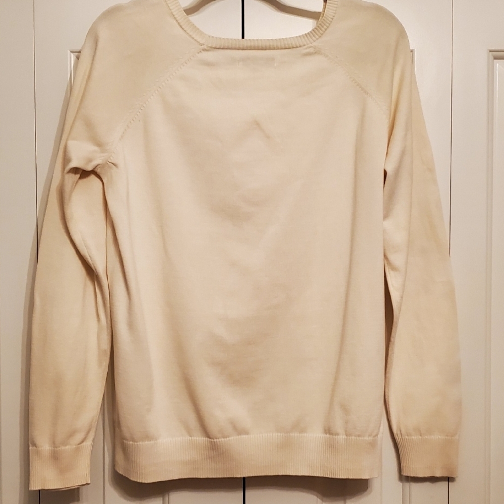 **SOLD**Womens G.H. Bass Co Cream Scoop Neck Fox Teddy Sweater, Size Large - Picture 2 of 7